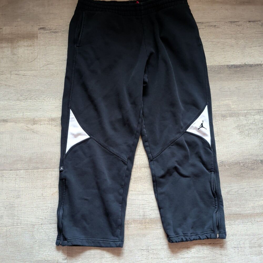 Jordan Jumpman Black Jogger Sweatpants M White Diamond Zip Ankle